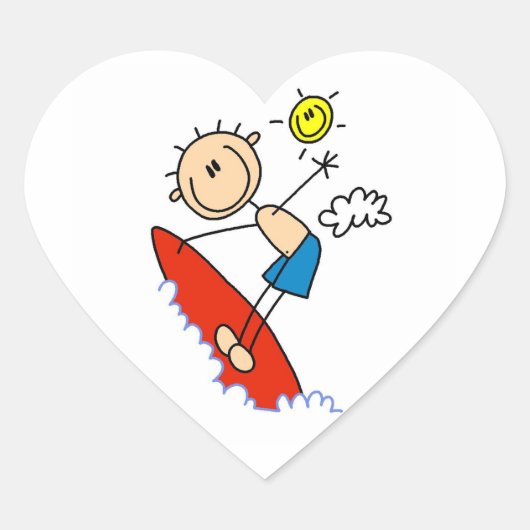 Surfende Jongen Stick Figure Hart Sticker (Voorkant)
