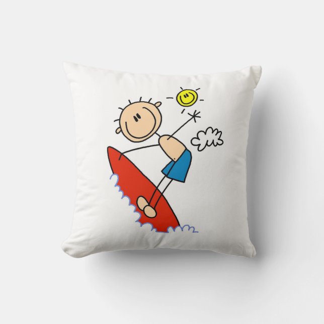 Surfende Jongen Stick Figure Kussen (Voorkant)