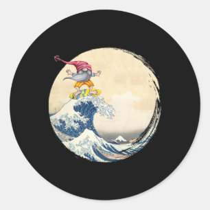 Surfende Kabouter die op de Grote Golf voor Kanaga Ronde Sticker