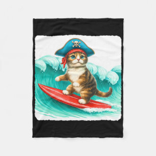Surfende kat met piratenhoed op surfplank. Golven Fleece Deken