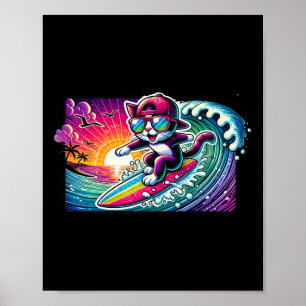 Surfende Kat Surfplank Fun Long Board Cadeau Voor Poster