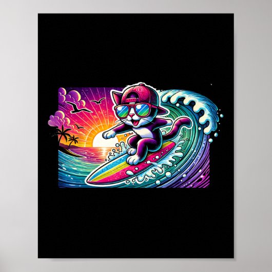 Surfende Kat Surfplank Fun Long Board Cadeau Voor Poster (Voorkant)