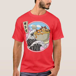 Surfende katten die Ramen Bowl Japanse Wave Kawai T-shirt