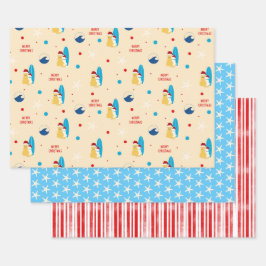 Surfende kerstcadeauset met doorsnede voor elke ho inpakpapier vel