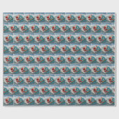 Surfende kerstman cadeaupapier (Vlak)