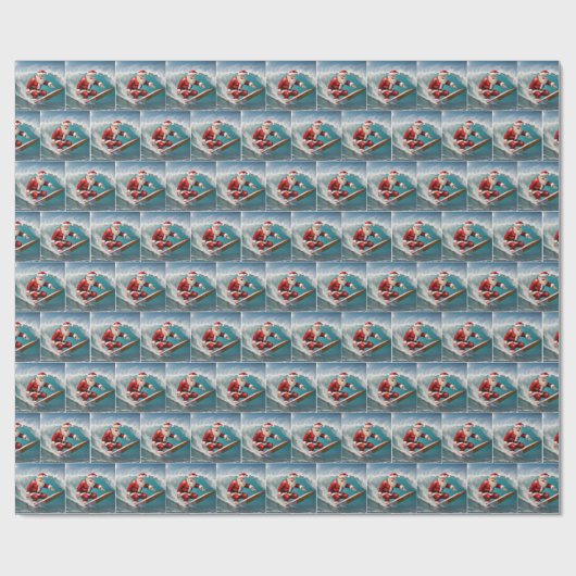 Surfende kerstman cadeaupapier (Vlak)