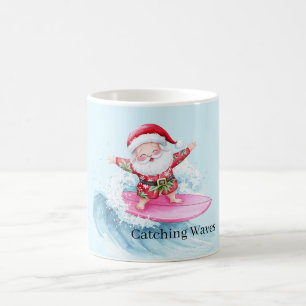 Surfende Kerstman die een golf vangt Koffiemok