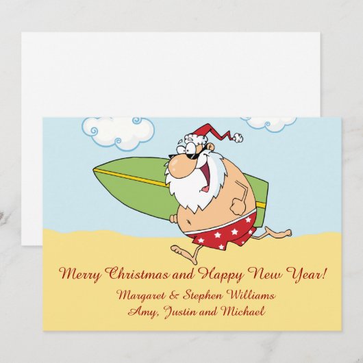 Surfende kerstman feestdagenkaart (Voorkant / Achterkant)