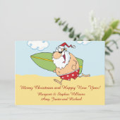 Surfende kerstman feestdagenkaart (Staand voorkant)