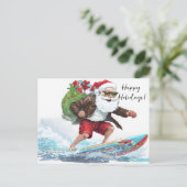 Surfende kerstman feestdagenkaart (Staand voorkant)