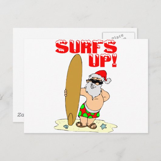 Surfende kerstman feestdagenkaart (Voorkant / Achterkant)