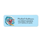 Surfende Kerstman Grappig Kerst Retouradres    Etiket (Voorkant)