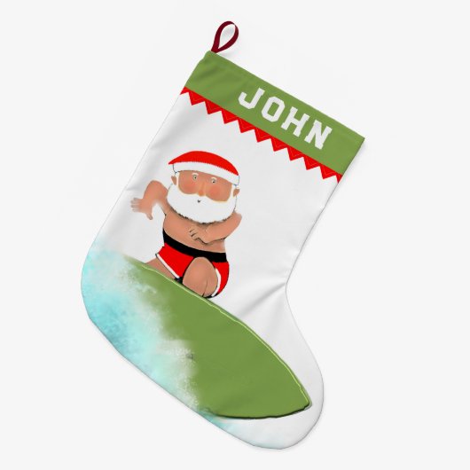 Surfende kerstman grote kerstsok (Voorkant (Hangend))