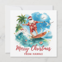 Surfende Kerstman in Hawaï - Tropisch Kerstfeest  Feestdagenkaart