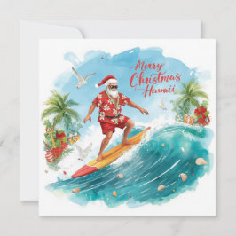 Surfende Kerstman in Hawaï - Tropisch Kerstfeest  Feestdagenkaart