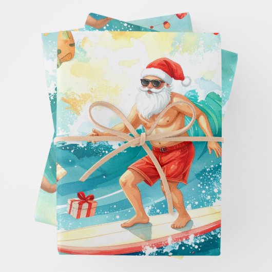 Surfende Kerstman Inpakpapier Vel (In situ)