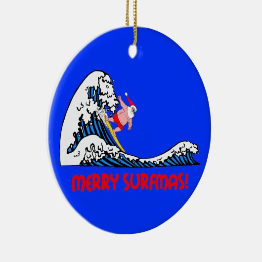 Surfende kerstman keramisch ornament (Rechts)