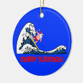 Surfende kerstman keramisch ornament (Links)