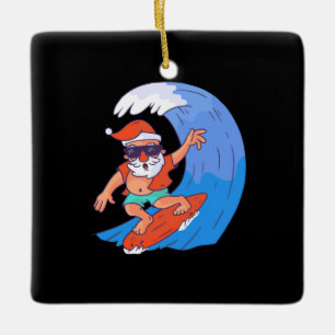 Surfende kerstman keramisch ornament