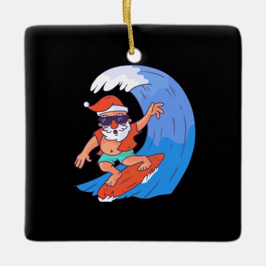 Surfende kerstman keramisch ornament (Voorkant)