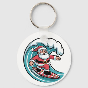 Surfende Kerstman Kerst Surfer Vakantie Strand Sleutelhanger
