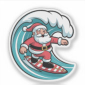 Surfende Kerstman Kerst Surfer Vakantie Strand Sticker (Voorkant)