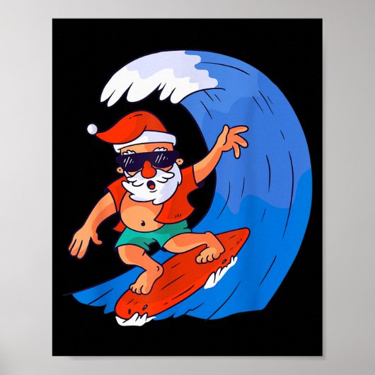 Surfende Kerstman Kerstmis X-mas Cadeau  Poster (Voorkant)