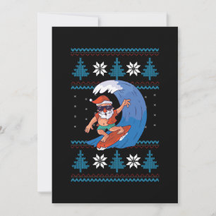 Surfende Kerstman met zonnebril Grappige Kerstman Kaart