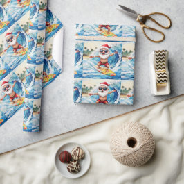 Surfende Kerstman op grote golf in Hawaï Cadeaupapier