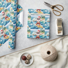Surfende Kerstman op grote golf in Hawaï Cadeaupapier