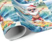 Surfende Kerstman op grote golf in Hawaï Cadeaupapier (Rol Hoek)