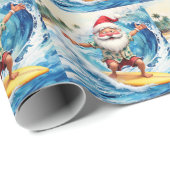 Surfende Kerstman op grote golf in Hawaï Cadeaupapier (Rol Hoek)