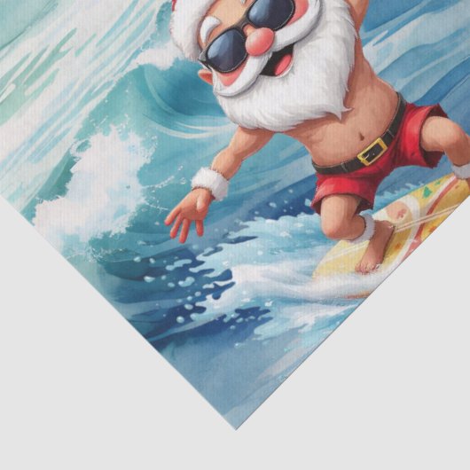 Surfende Kerstman op grote golf in Hawaï Tissuepapier (Detail)