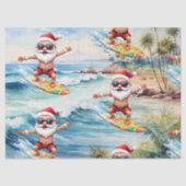 Surfende Kerstman op grote golf in Hawaï Tissuepapier (Voorkant)
