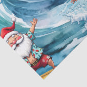 Surfende Kerstman op grote golf in Hawaï  Tissuepapier (Detail)