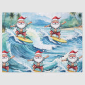 Surfende Kerstman op grote golf in Hawaï  Tissuepapier (Voorkant)