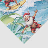 Surfende Kerstman op grote golf in Hawaï Tissuepapier (Detail)