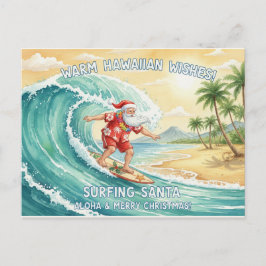 Surfende Kerstman op Grote Golf in Hawaii Vakantie Feestdagenkaart