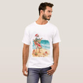 Surfende Kerstman op het strand Kerstfeest T-shirt (Voorkant volledig)