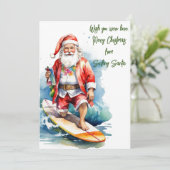 Surfende Kerstman Plat Kerstkaart (Staand voorkant)