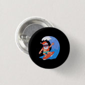 Surfende kerstman ronde button 3,2 cm (Voorkant /achterkant)