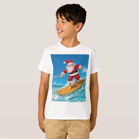 Surfende kerstman t-shirt (Voorkant volledig)