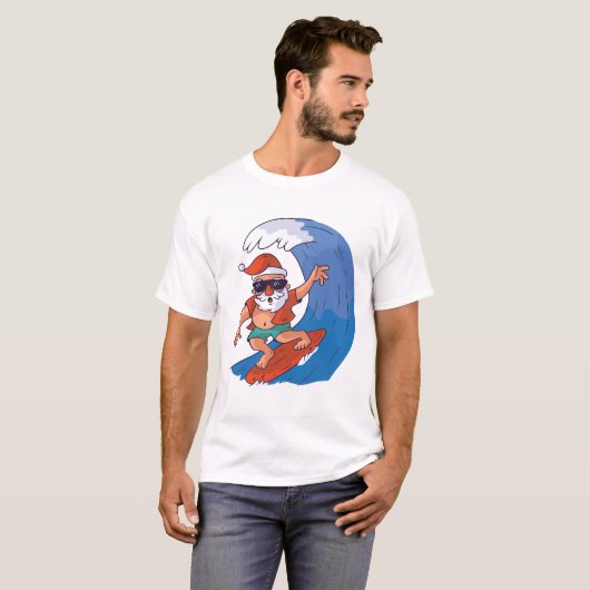 Surfende kerstman t-shirt (Voorkant volledig)