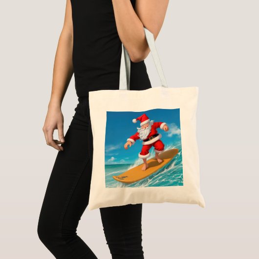 Surfende kerstman tote bag (Voorkant (product))