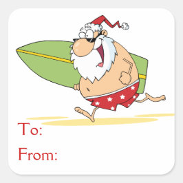 Surfende kerstman vierkante sticker