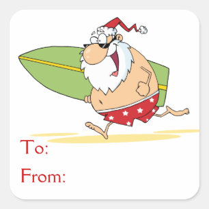 Surfende kerstman vierkante sticker