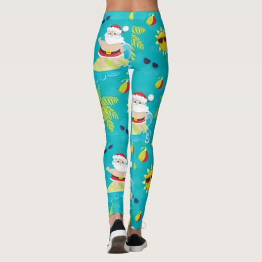 Surfende kerstman voor Tropische Kerstmis Leggings (Achterkant)