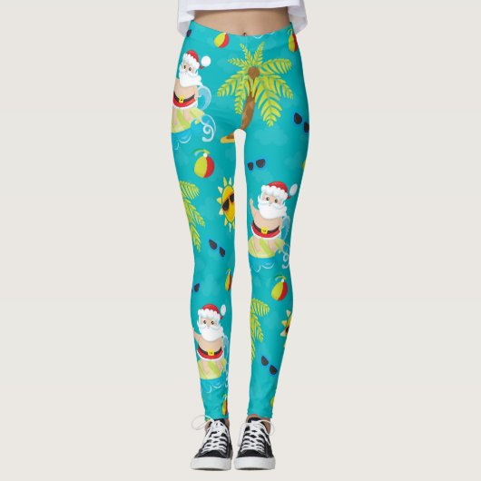 Surfende kerstman voor Tropische Kerstmis Leggings (Voorkant)