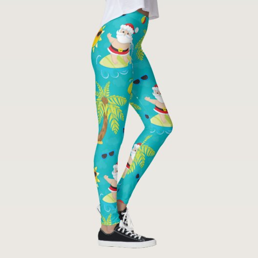 Surfende kerstman voor Tropische Kerstmis Leggings (Rechts)