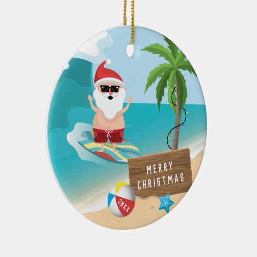 Surfende kerstmis keramisch ornament (Rechts)